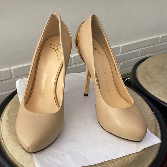 GUISEPPE ZANOTTI TAN LEATHER PUMPS COLD clogs HEELS platform 37.5-6.5 sandals mu - Picture 3 of 9